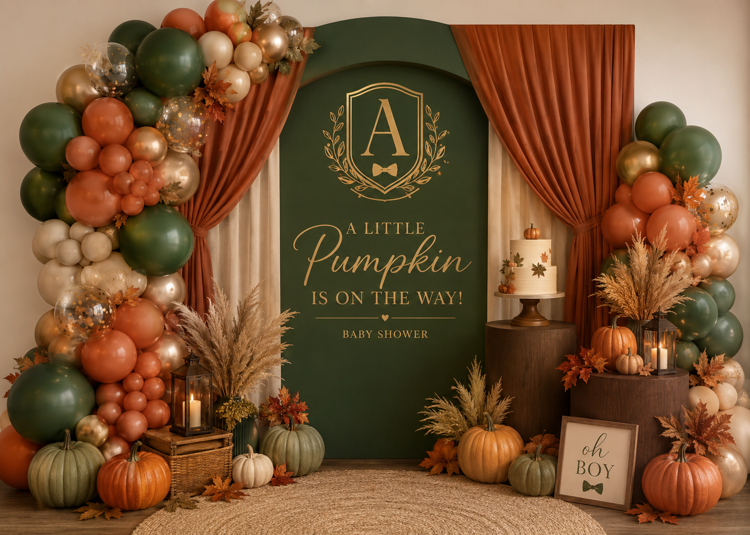 Elegant pumpkin and floral shower backdrop